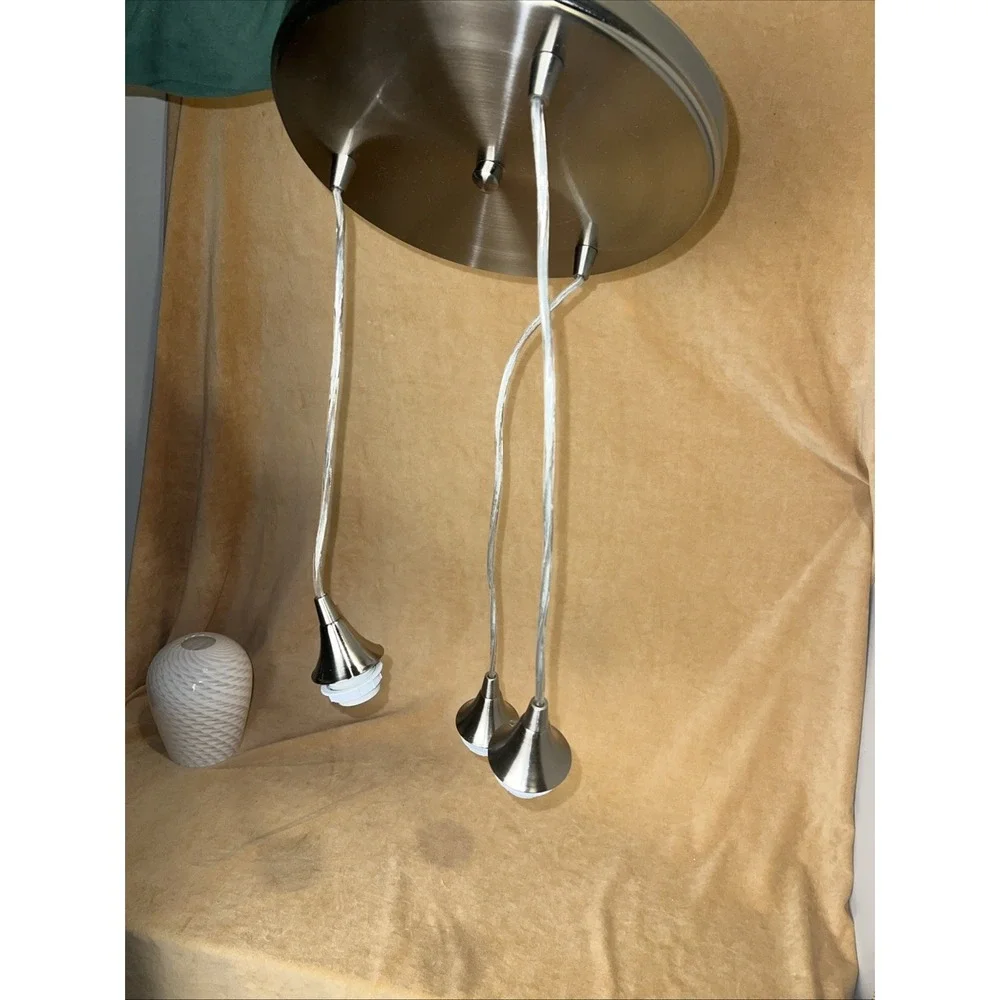 NIB Three Pendant Center Light  White Swirl Silver Modern Kitchen Dining Island